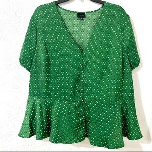 Who What Wear Green Polka Dot Peplum Blouse 2x
